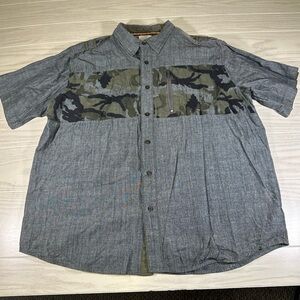Blackjack men’s size 3 XL Grey button-down short sleeve shirt with camo